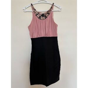 Pink and Black Sleeveless Fitted Dress